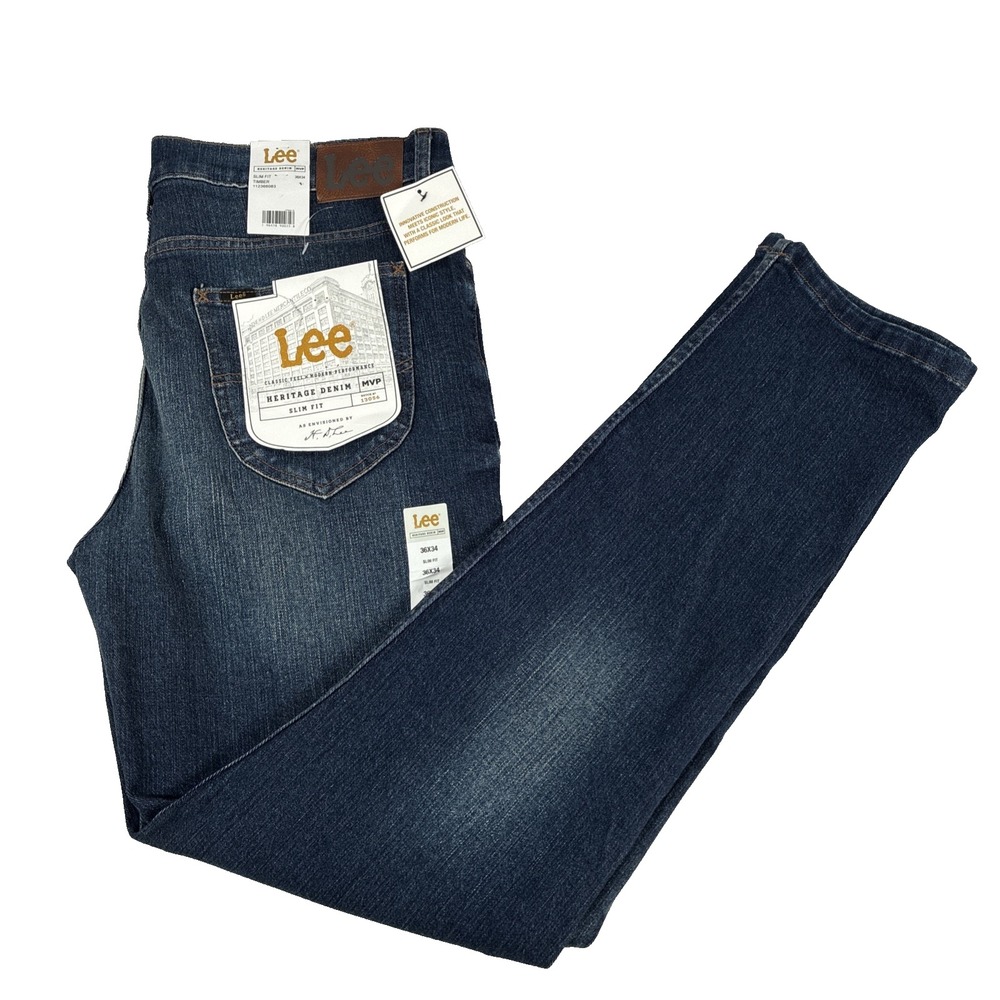 Lee Heritage Denim MVP Slim Fit Jeans Men's 36x34 Stretch Timber Dark Wash NEW